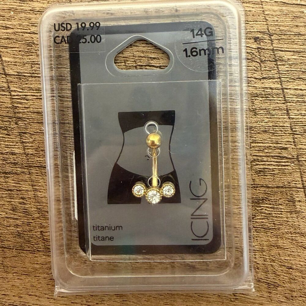 gold-tone titanium 14G belly button ring by Icing 1.6mm